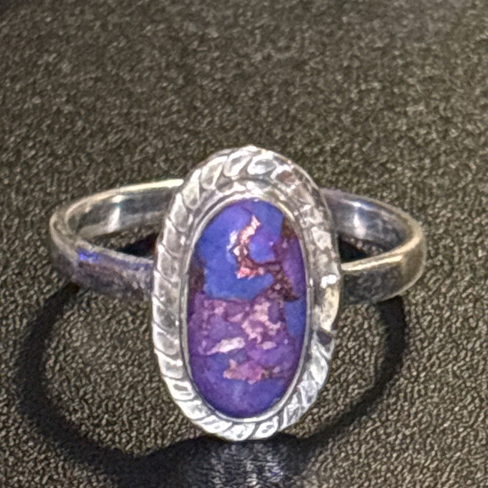Silver and Purple Oval Ring